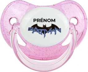 Batman logo design-3 avec prénom : Rose à paillette Tétine embout physiologique