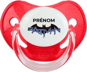 Batman logo design-3 avec prénom : Rouge à paillette Tétine embout physiologique