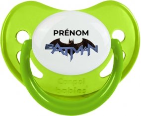 Batman logo design-3 avec prénom : Vert phosphorescente Tétine embout physiologique
