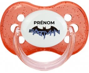 Batman logo design-3 avec prénom : Rouge à paillette Tétine embout cerise