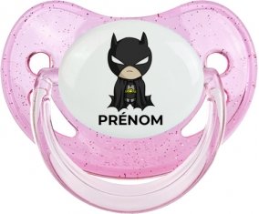Batman kids logo design-2 avec prénom : Rose à paillette Tétine embout physiologique