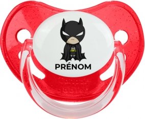 Batman kids logo design-2 avec prénom : Rouge à paillette Tétine embout physiologique