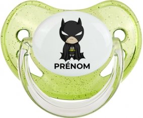 Batman kids logo design-2 avec prénom : Vert à paillette Tétine embout physiologique