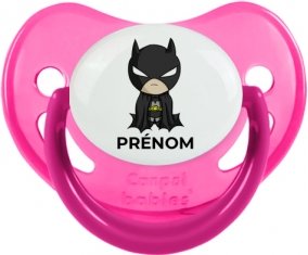 Batman kids logo design-2 avec prénom : Rose phosphorescente Tétine embout physiologique
