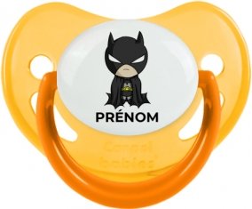 Batman kids logo design-2 avec prénom : Jaune phosphorescente Tétine embout physiologique