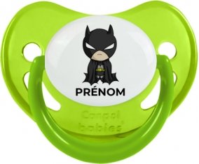 Batman kids logo design-2 avec prénom : Vert phosphorescente Tétine embout physiologique