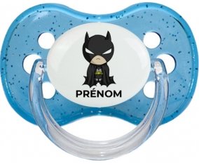 Batman kids logo design-2 avec prénom : Bleu à paillette Tétine embout cerise