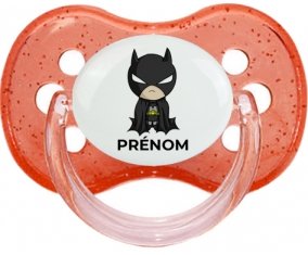 Batman kids logo design-2 avec prénom : Rouge à paillette Tétine embout cerise