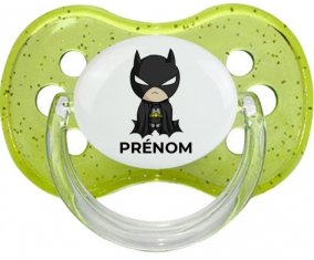 Batman kids logo design-2 avec prénom : Vert à paillette Tétine embout cerise
