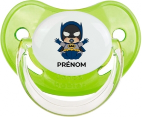 Batman kids logo design-3 avec prénom : Vert classique Tétine embout physiologique