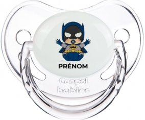 Batman kids logo design-3 avec prénom : Transparent classique Tétine embout physiologique