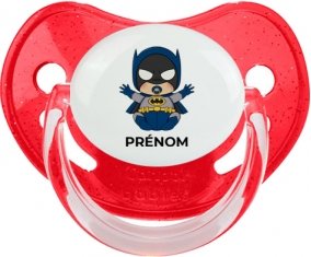 Batman kids logo design-3 avec prénom : Rouge à paillette Tétine embout physiologique