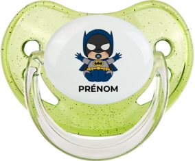 Batman kids logo design-3 avec prénom : Vert à paillette Tétine embout physiologique