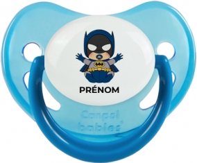 Batman kids logo design-3 avec prénom : Bleue phosphorescente Tétine embout physiologique