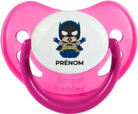 Batman kids logo design-3 avec prénom : Rose phosphorescente Tétine embout physiologique