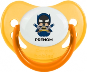 Batman kids logo design-3 avec prénom : Jaune phosphorescente Tétine embout physiologique