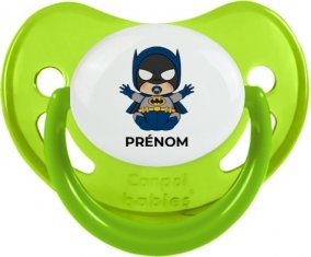 Batman kids logo design-3 avec prénom : Vert phosphorescente Tétine embout physiologique