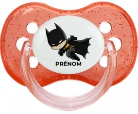 Batman kids logo design-4 avec prénom : Rouge à paillette Tétine embout cerise