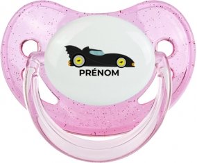 Batmobile design-2 avec prénom : Rose à paillette Tétine embout physiologique