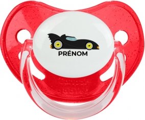 Batmobile design-2 avec prénom : Rouge à paillette Tétine embout physiologique