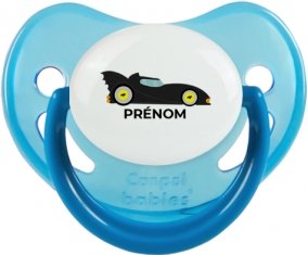 Batmobile design-2 avec prénom : Bleue phosphorescente Tétine embout physiologique