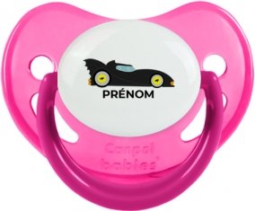 Batmobile design-2 avec prénom : Rose phosphorescente Tétine embout physiologique