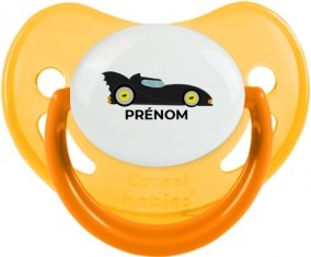 Batmobile design-2 avec prénom : Jaune phosphorescente Tétine embout physiologique