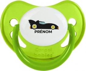 Batmobile design-2 avec prénom : Vert phosphorescente Tétine embout physiologique