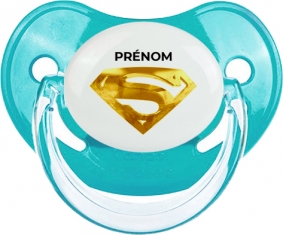 Logo Superman doré avec prénom : Bleue classique Tétine embout physiologique