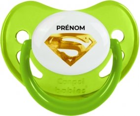 Logo Superman doré avec prénom : Vert phosphorescente Tétine embout physiologique