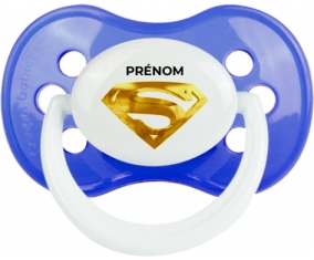 Logo Superman doré avec prénom : Bleu classique Tétine embout anatomique