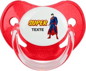 Superman avec texte : Rouge à paillette Tétine embout physiologique