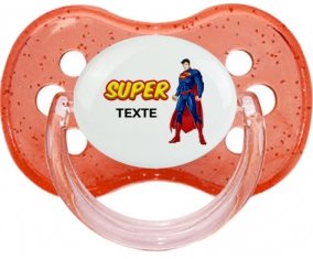Superman avec texte : Rouge à paillette Tétine embout cerise