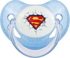 Logo Superman casse le mur : Bleue à paillette Tétine embout physiologique
