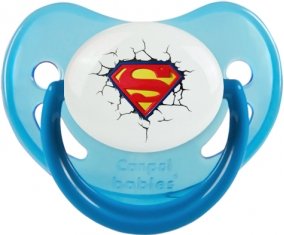 Logo Superman casse le mur : Bleue phosphorescente Tétine embout physiologique