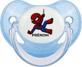 Spiderman kids design-1 avec prénom : Bleue à paillette Tétine embout physiologique