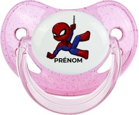 Spiderman kids design-1 avec prénom : Rose à paillette Tétine embout physiologique