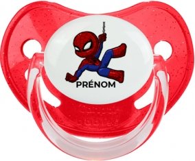 Spiderman kids design-1 avec prénom : Rouge à paillette Tétine embout physiologique