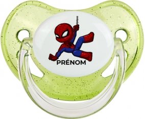 Spiderman kids design-1 avec prénom : Vert à paillette Tétine embout physiologique