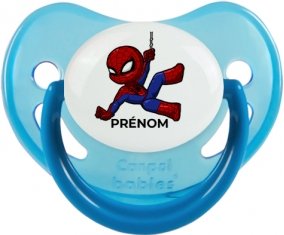 Spiderman kids design-1 avec prénom : Bleue phosphorescente Tétine embout physiologique