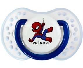 Spiderman kids design-1 avec prénom : Marine-blanc-bleu classique Tétine embout Lovi Dynamic