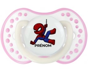 Spiderman kids design-1 avec prénom : Blanc-rose phosphorescente Tétine embout Lovi Dynamic