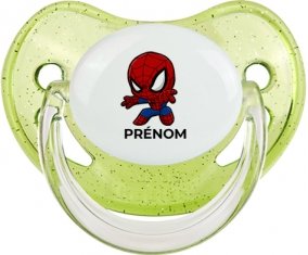 Spiderman kids design-2 avec prénom : Vert à paillette Tétine embout physiologique