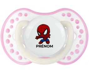 Spiderman kids design-2 avec prénom : Blanc-rose phosphorescente Tétine embout Lovi Dynamic