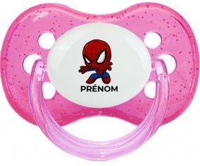 Spiderman kids design-2 avec prénom : Rose à paillette Tétine embout cerise