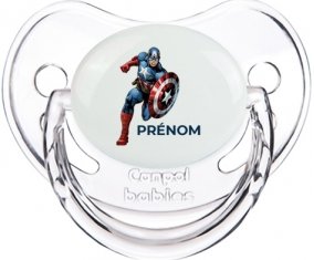 Captain America design-1 avec prénom : Transparent classique Tétine embout physiologique