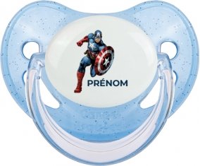 Captain America design-1 avec prénom : Bleue à paillette Tétine embout physiologique