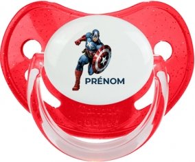 Captain America design-1 avec prénom : Rouge à paillette Tétine embout physiologique