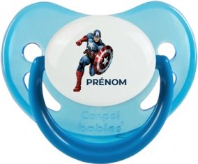 Captain America design-1 avec prénom : Bleue phosphorescente Tétine embout physiologique