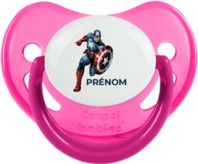 Captain America design-1 avec prénom : Rose phosphorescente Tétine embout physiologique